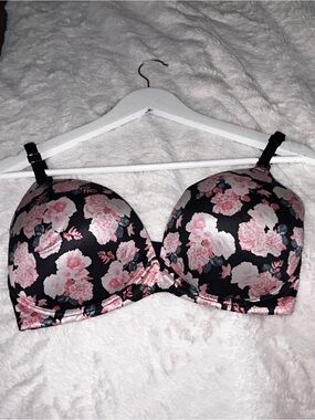 Victoria's Secret Black Bra with Pink Floral Print